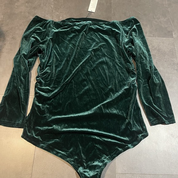 Womens Green Velour Bodysuit‎ Sz 2xl Ruched  Snap Crotch Kate Kasin F-37 NWT - Picture 5 of 5